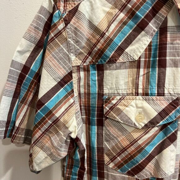 Patagonia Mens White Brown Shirt L Plaid Flannel Button Up Pockets Short Sleeve - Picture 9 of 13
